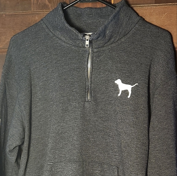 Victoria's Secret Pink Quarter Zip Pullover. Gray and White. - Picture 4 of 5